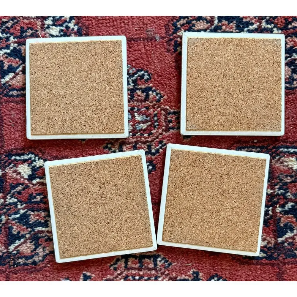 Chicken Coasters Cork-Backed Square Stoneware Set‎ of 4 CLEAN CONDITION